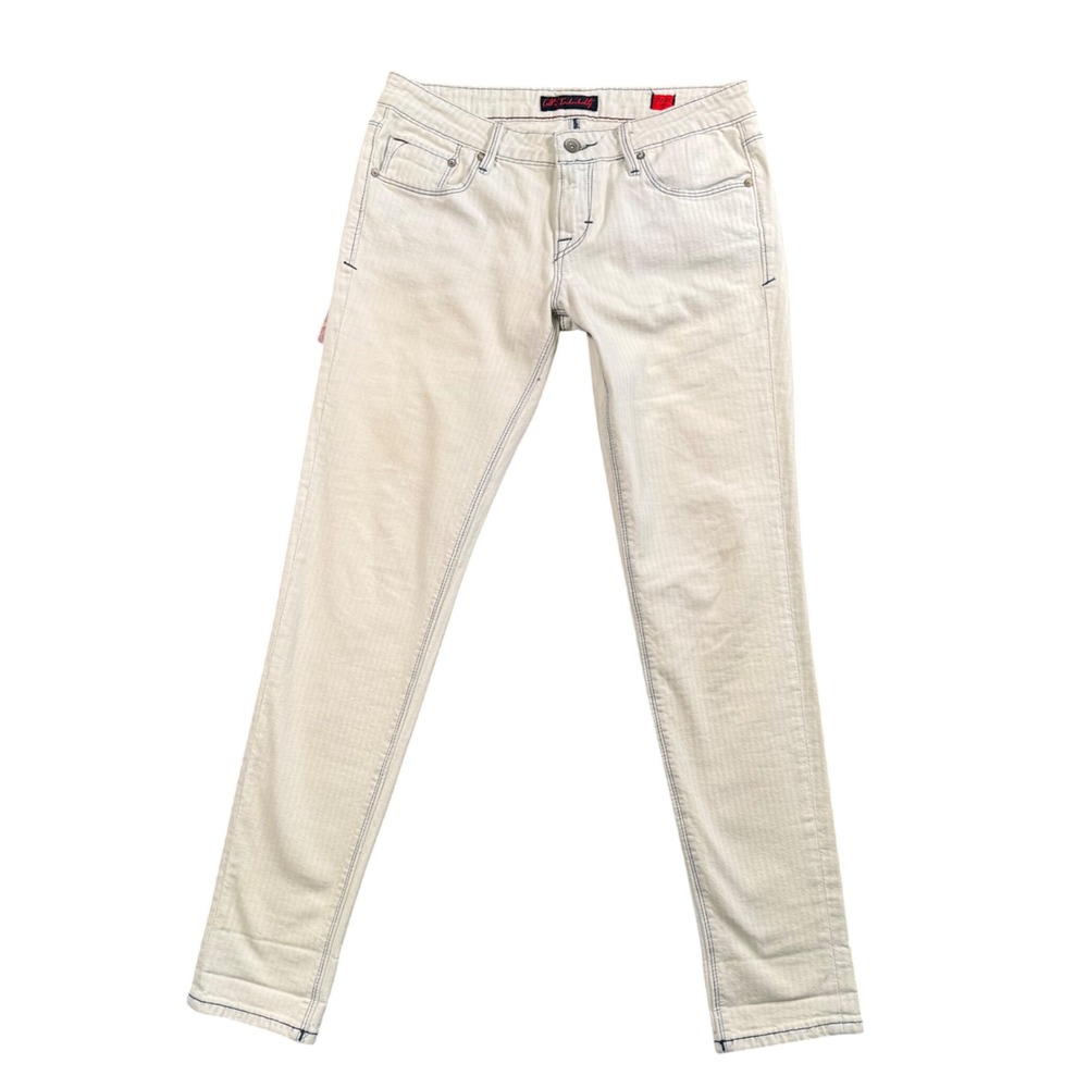 New Cult of Individuality Teaser Crop‎ Jeans Women 27 Cream Pinstripe Low Rise